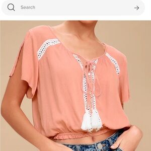 Lulu's Dusty Rose Blouse with Lace Accents